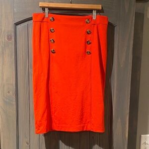 Ann Taylor Bright Orange Double-Button Pencil Skirt